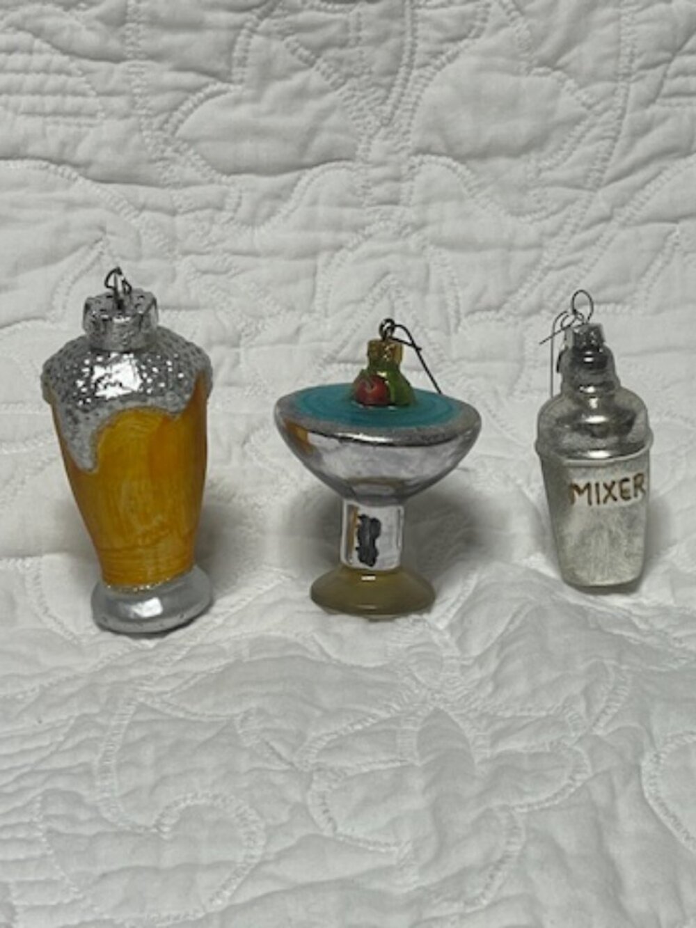 Set of 3 VTG Blown Glass Bar Cocktail Christmas Ornaments Beer Martini Shaker